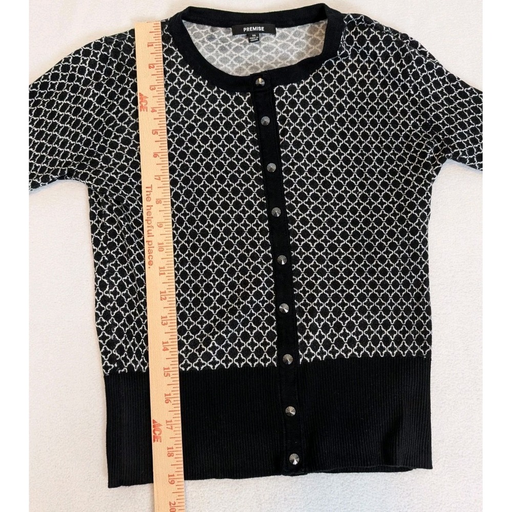 Premise Snap Close Cardigan Sweater Women's XS 3/4 Sleeve Black White Geometric - Picture 6 of 12